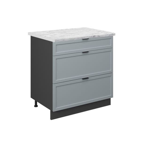 Fame-Line köksskåp, 80cm med 3 lådor, PT Marble, Ljusblågrå, Antracit, Vicco