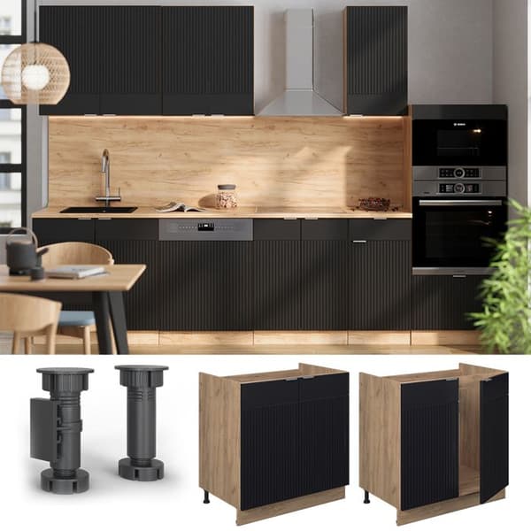 Fame-Line underdiskbänk, 80 cm, PT antracit, randig svart, gyllene ek, Vicco
