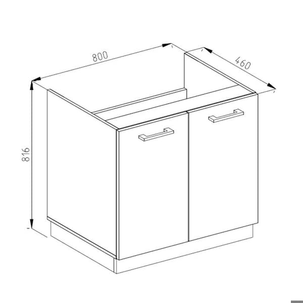 Underdel för diskho R-Line, 80cm med luckor, med PT, antracit Högblank, Vit, Vicco