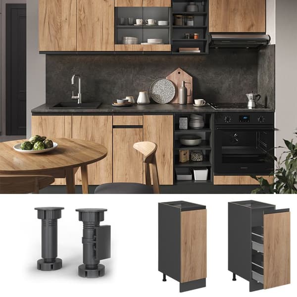 R-Line köksmöbler, 30cm PT marmor, gyllene ek, antracit, Vicco