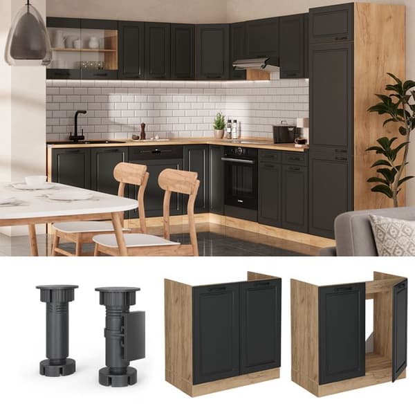 Underskåp R-Line, 80 cm, PT Ek, Anthracite landsby, Guld hantverkseka, Vicco