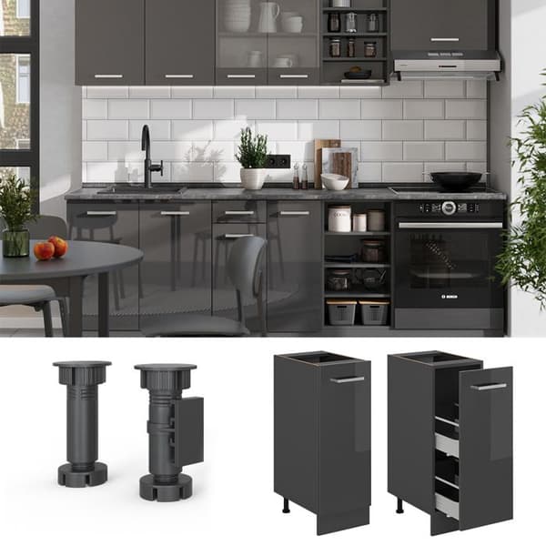 Köksmöbel R-Line, 30cm PT Marmor, Antracit Högglans, Antracit, Vicco