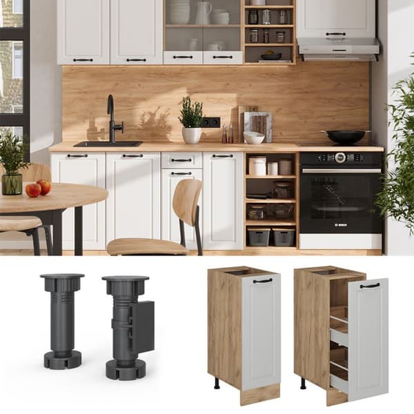 Köksmöbel R-Line, 30 cm utan PT, Vit landsbygd, Guld ek, Vicco