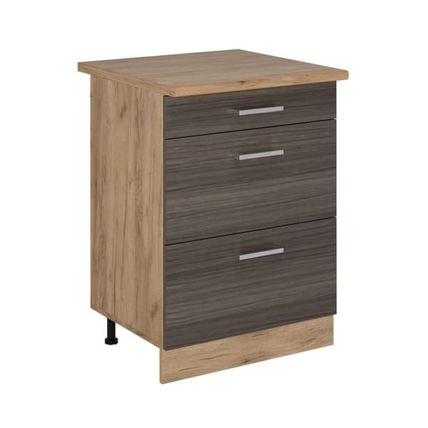 Köksmöbel R-Line, 60cm med lådor, PT Ek, Ädel grå, Gyllene ek, Vicco