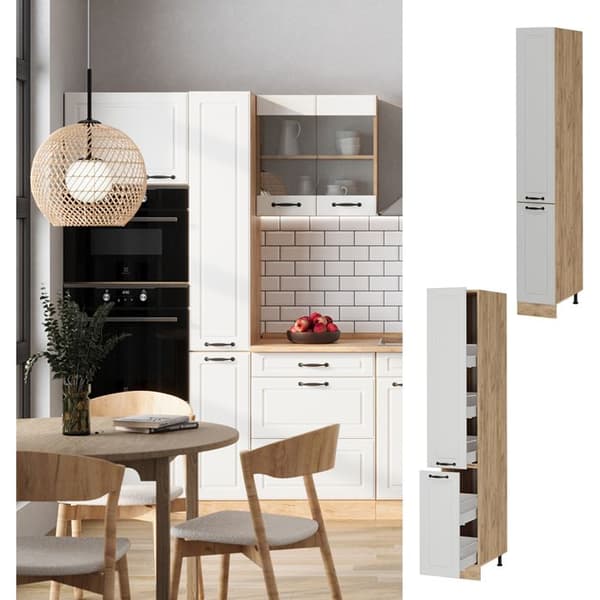 Köksmöbel R-Line, 30 cm, Vit lantlig, Gyldene stark ek, Vicco
