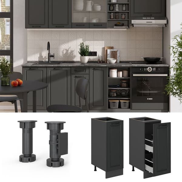 Köksmöbel R-Line, 30cm, PT Antracit, Antracit landsby, Antracit, Vicco