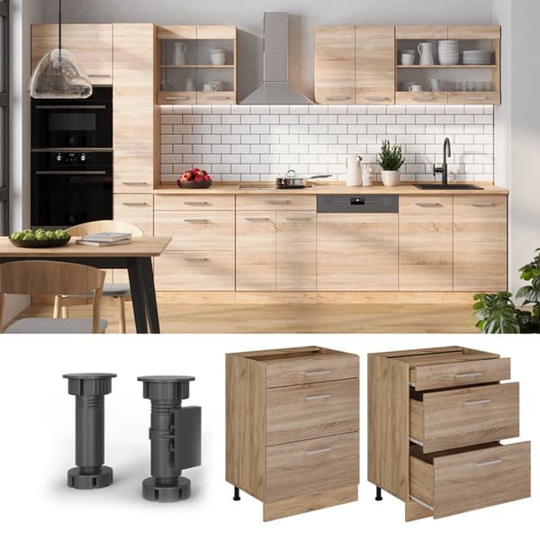 Köksmöbel R-Line, 60cm med lådor, PT Antracit, Sonoma, Gyldent ek, Vicco