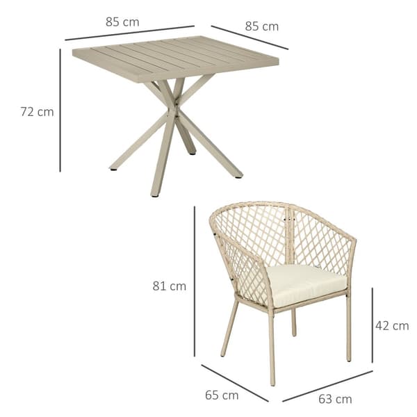 Rootz 5 Piece Garden Dining Set - Patio Matsats - Wicker Look Outdoor Furniture - Comfort CUDIONS - 85 cm x 85 cm x 72 cm bord, 63 cm x 65 cm x 81 cm