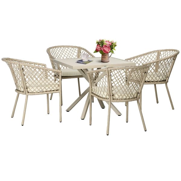 Rootz 5 Piece Garden Dining Set - Patio Matsats - Wicker Look Outdoor Furniture - Comfort CUDIONS - 85 cm x 85 cm x 72 cm bord, 63 cm x 65 cm x 81 cm