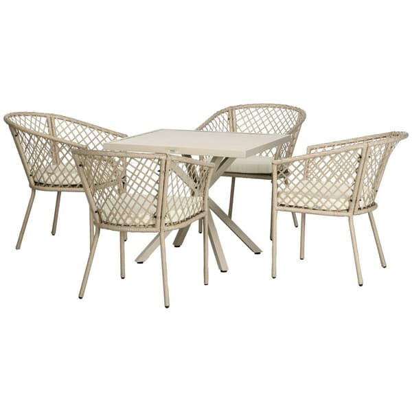 Rootz 5 Piece Garden Dining Set - Patio Matsats - Wicker Look Outdoor Furniture - Comfort CUDIONS - 85 cm x 85 cm x 72 cm bord, 63 cm x 65 cm x 81 cm