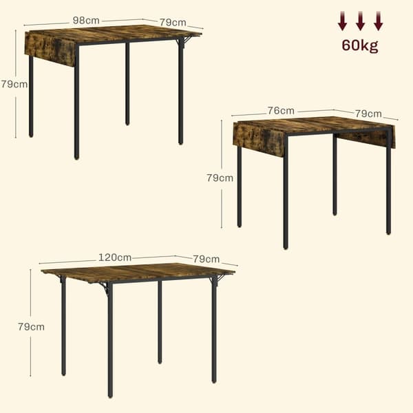 Rootz Udvideligt spisebord - Foldningsbord - Rumbesparende borde - Vandtæt og ridsebestandig - 120 cm x 79 cm x 79 cm