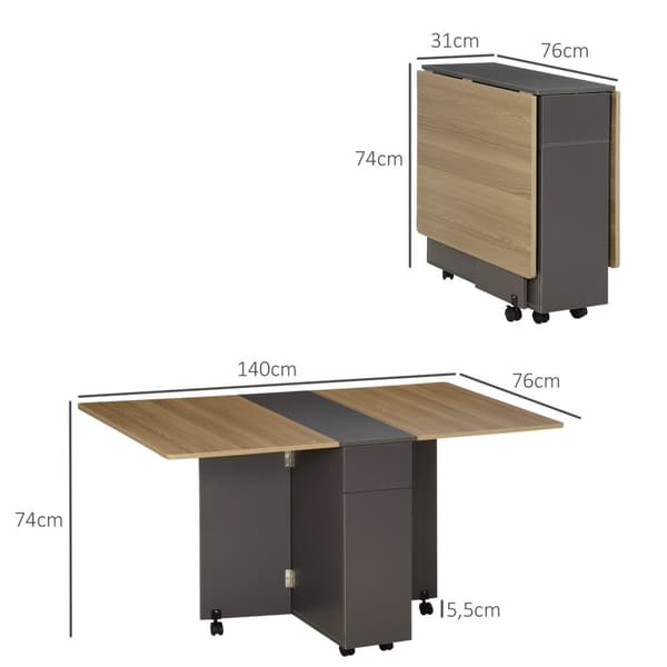 Rootz folding matbord - utrymmebesparande bord - bärbart matbord - Integrerad förvaring - 76 cm x 140 cm x 74 cm