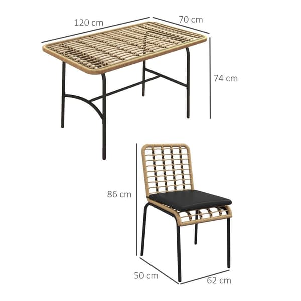 Rootzin 5 -osainen Rattan Garden Furturn Set - Patio -ruokasali - Ulkopöytä ja tuolit - Pysähdytetty mukavuus - Pöytä: 120x70x74cm, tuolit: 50x62x86cm