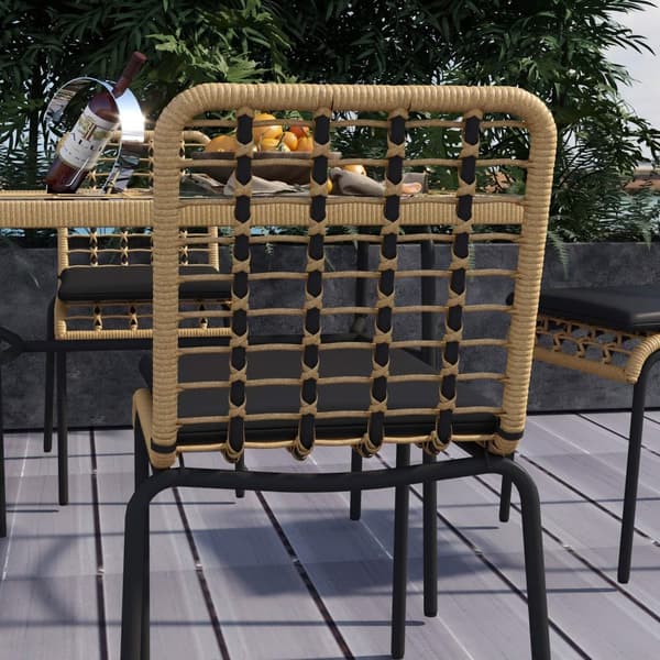 Rootzin 5 -osainen Rattan Garden Furturn Set - Patio -ruokasali - Ulkopöytä ja tuolit - Pysähdytetty mukavuus - Pöytä: 120x70x74cm, tuolit: 50x62x86cm