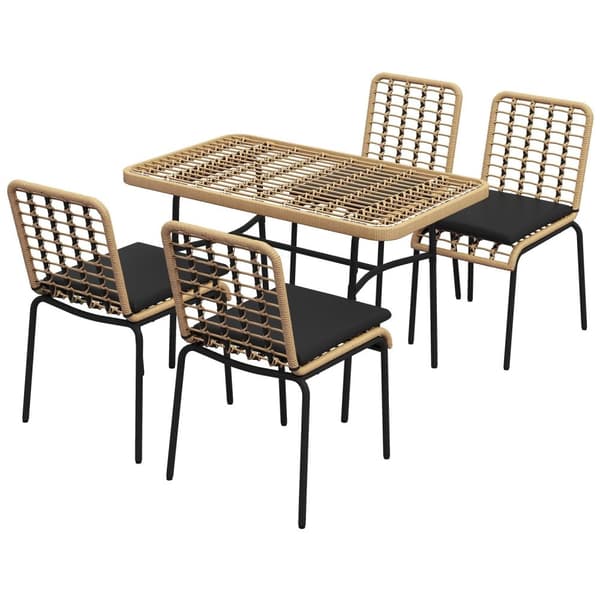 Rootzin 5 -osainen Rattan Garden Furturn Set - Patio -ruokasali - Ulkopöytä ja tuolit - Pysähdytetty mukavuus - Pöytä: 120x70x74cm, tuolit: 50x62x86cm