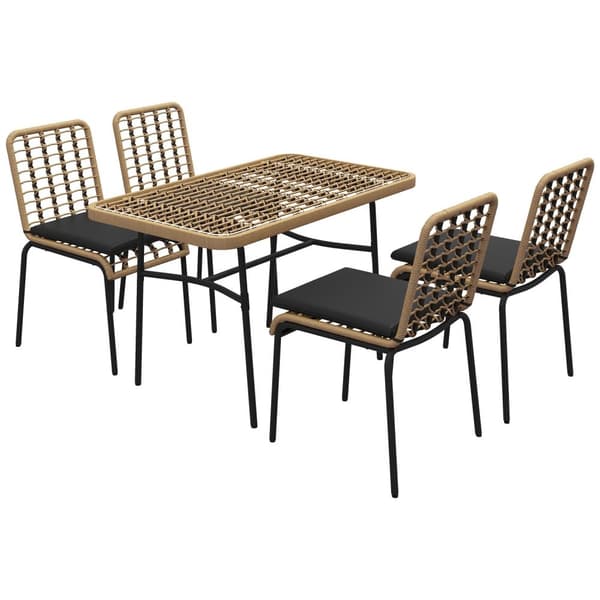 Rootzin 5 -osainen Rattan Garden Furturn Set - Patio -ruokasali - Ulkopöytä ja tuolit - Pysähdytetty mukavuus - Pöytä: 120x70x74cm, tuolit: 50x62x86cm