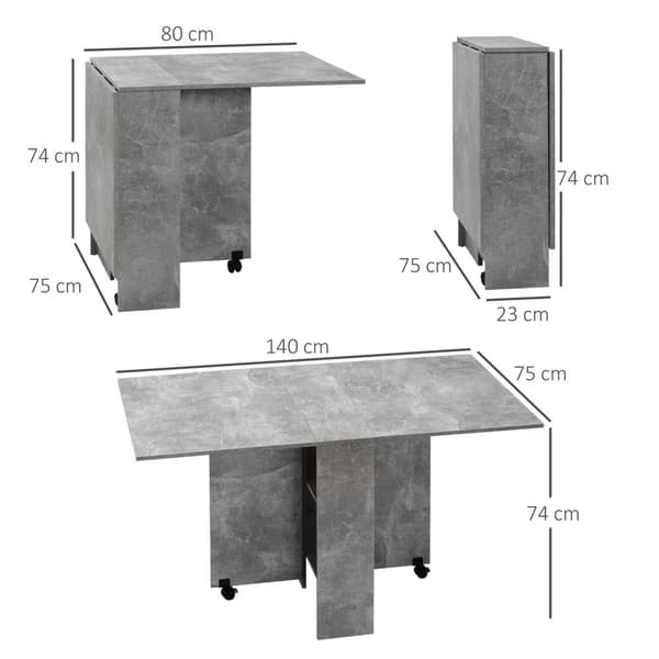 Rootz foldekøkkenbord - Spisebord - Multifunktionelle møbler - Rumbesparende design - 75W x 140d x 74h cm med hylder og hjul