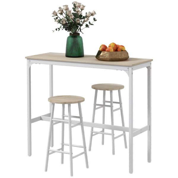 Rootz 3 -stykke højt bordsæt - barsæt - Spisesæt - Rumbesparende design - 105x40x90cm, afføring 30x60cm - Stål & MDF, hvidbrun