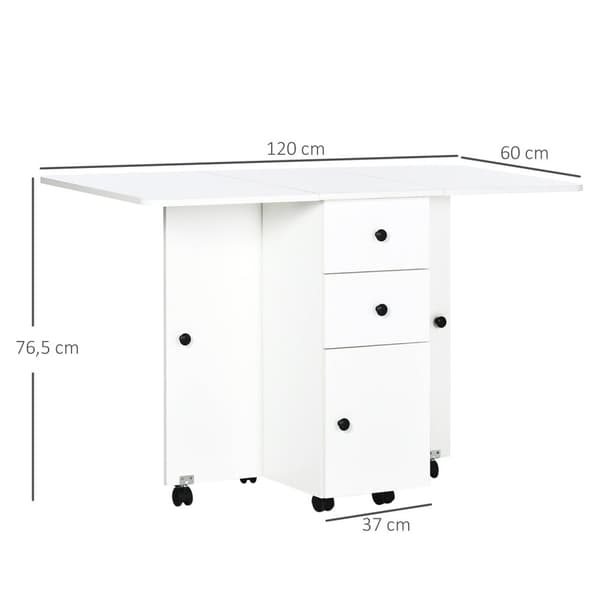 Rootz Folding Kitchen pöytä - Ruokapöytä - Avaruussäästöpöytä - Kestävä lastu - 120 cm x 60 cm x 76,5 cm