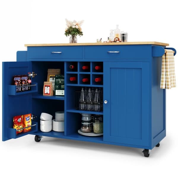 Köksö (102 x 45 x 92 cm), multifunktionell matbord med förvaringsutrymme, blå