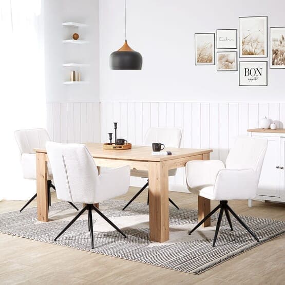 Matsalsstol - Egg - Chenille Garn Med Armstöd - Vit - 6 St