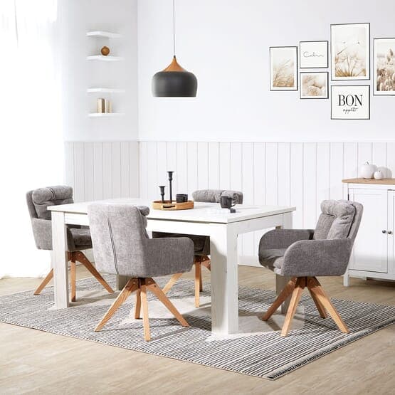 Spisestuestol - Æg - Linned Med Armlæn Og Pude - Grå - 1 Stk