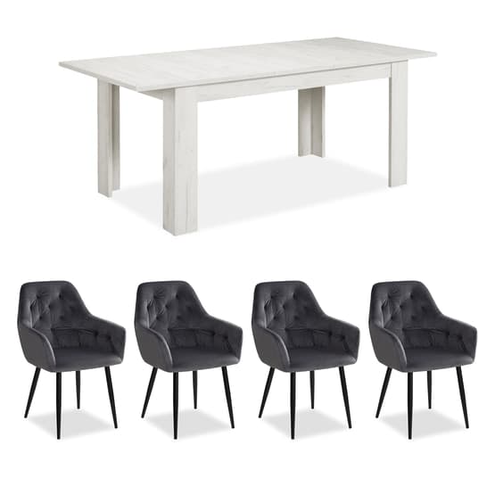Matbord 160x90 Cm Vit - 4 Stolar Grey Velvet