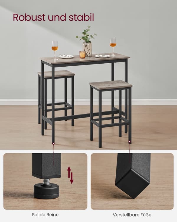 Bartisch-set, VASAGLE, 100x40x90 cm, Vintagebrun-Svart.