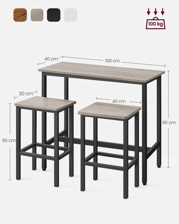 Bartisch-sæt, VASAGLE, 100x40x90 cm, Sort