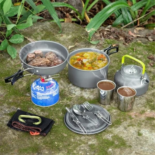 TD® Utomhus Kökskärl Set Lätt Köksredskap Kompakt Gryta Kastrullskålar för camping