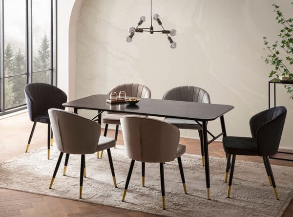 Rootz Modern Dining Table - Rectangular Table - Marble Look - Sits Six - 120cm x 60cm x 76 cm - Svart & guld - Folied MDF & Iron