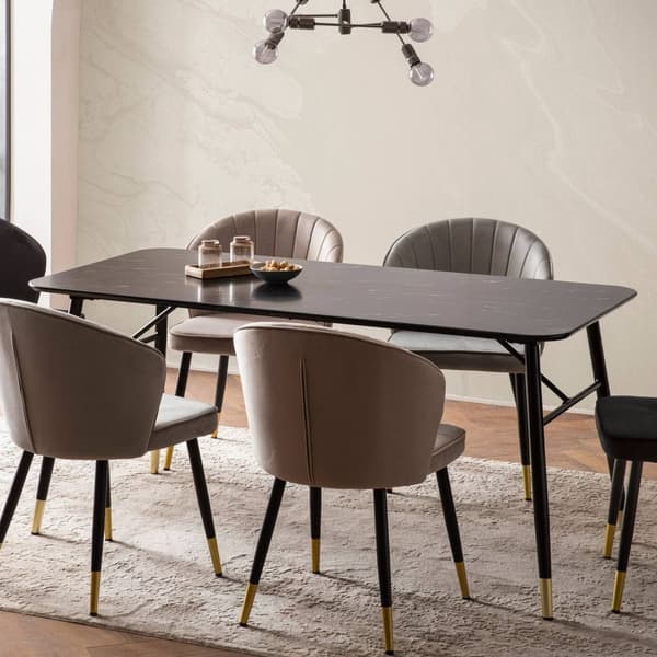 Rootz Modern Dining Table - Rectangular Table - Marble Look - Sits Six - 120cm x 60cm x 76 cm - Svart & guld - Folied MDF & Iron