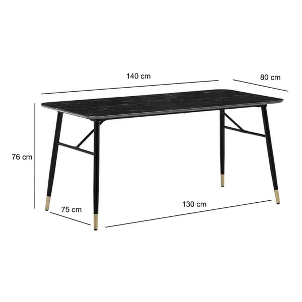 Rootz Modern Ruokapöytä - Suorakulmainen pöytä - Musta ulkonäkö - Istuimet 6 - 140 cm x 80 cm x 76cm