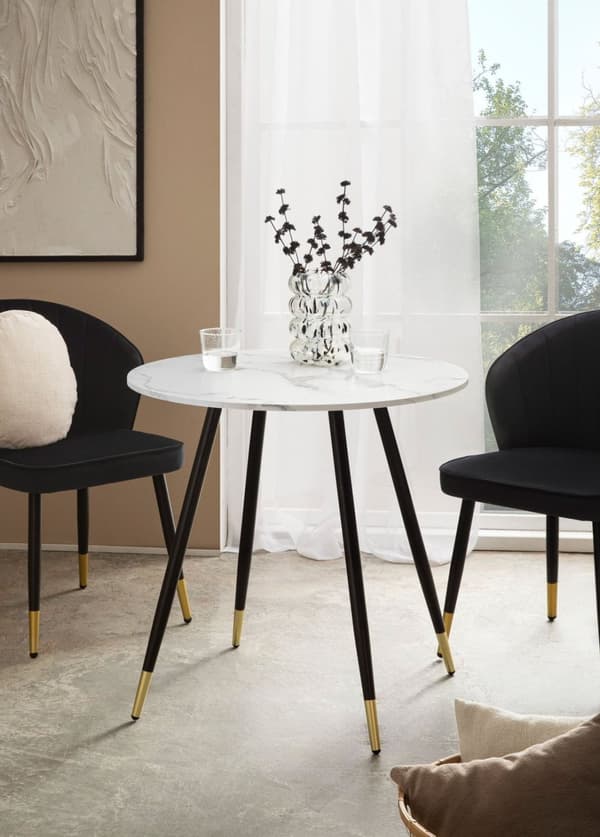 Rootz Round Spisebord - Moderne spisemøbler - bord i marmorstil - Scratch -resistente - 75 cm x 75 cm x 76 cm