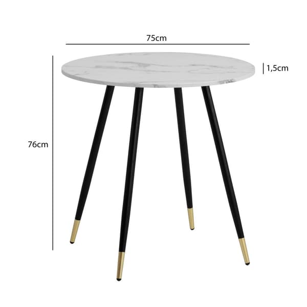 Rootz Round Spisebord - Moderne spisemøbler - bord i marmorstil - Scratch -resistente - 75 cm x 75 cm x 76 cm