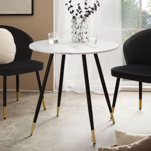 Rootz Round Spisebord - Moderne spisemøbler - bord i marmorstil - Scratch -resistente - 75 cm x 75 cm x 76 cm