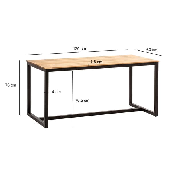 Rootz Modern Loft Spisebord - Rektangulært bord - Naturligt trækorn - Scratch Protection - 120 cm x 60 cm x 76 cm
