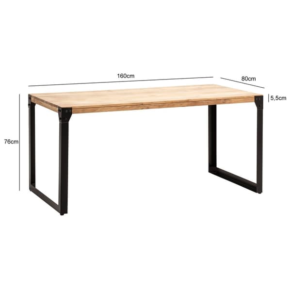 Rootzin teollisuusruokapöytä - massiivinen pöytä - käsintehty huonekalut - istuimet 8 - 160 cm x 80 cm x 76 cm - luonnollinen akaasia puujyvä
