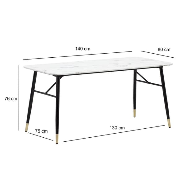 Rootz Pieni ruokasalipöytä - moderni valkoinen ilme - tyylikäs suorakaiteen muotoinen pöytä - Vahvat metallijalat - 140 cm x 80 cm x 76 cm
