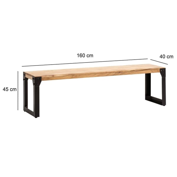 Rootz Massive Dining Bench - Industrial Style - Käsintehty istuimet - Ainutlaatuinen puuleja - Acacia Wood - 160 cm x 40 cm x 45cm