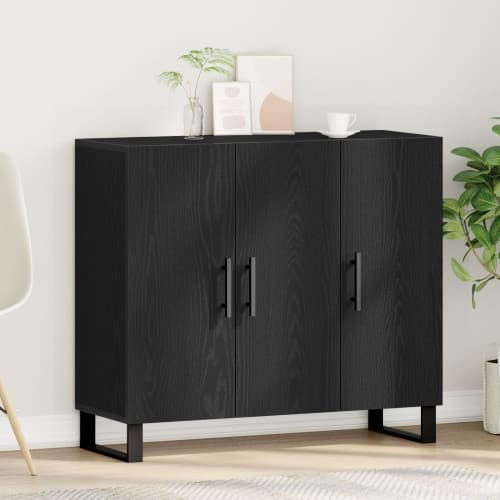 Sideboard med 3 Dörrar Svart Ek 90x34x80 cm Konstruerat Trä