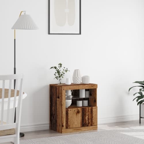 Sideboard med LED-lampor återvunnet trä 60,5x37x67 cm