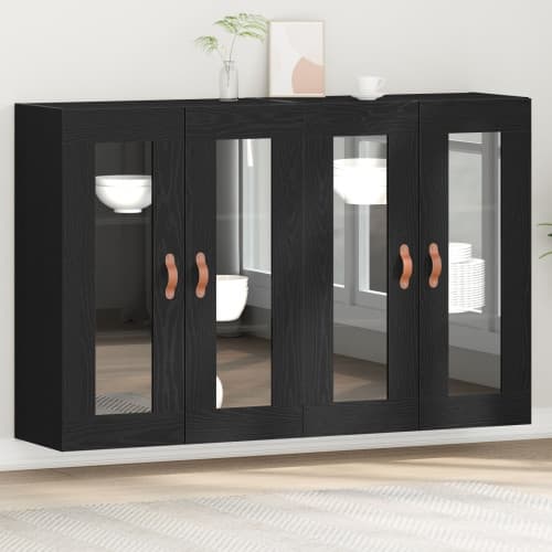 Väggmonterade Skåp 2 delar Svart Ek 69,5x34x90 cm Ingenjörsträ