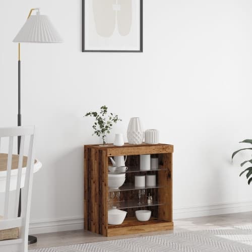 Sideboard med LED-lampor Gamla trä 60,5x37x67 cm