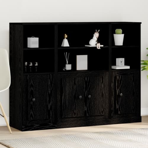 Högt skåp Svart Ek 132x35,5x103,5 cm Konstruerat trä