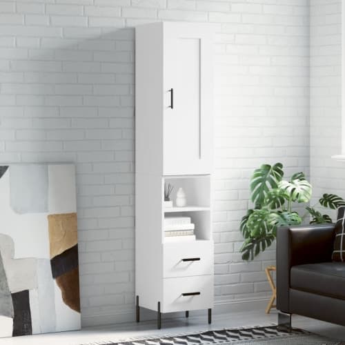 Högskåp vit 34,5x34x180 cm konstruerat trä