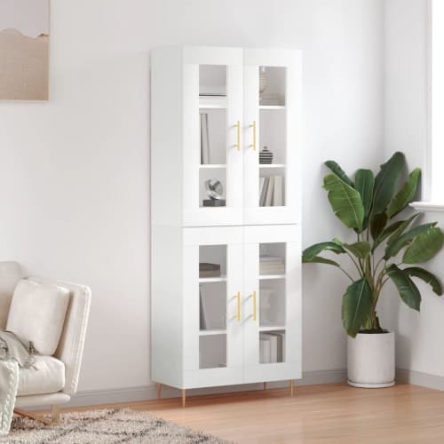 Högskåp vit 69,5x34x180 cm konstruerat trä