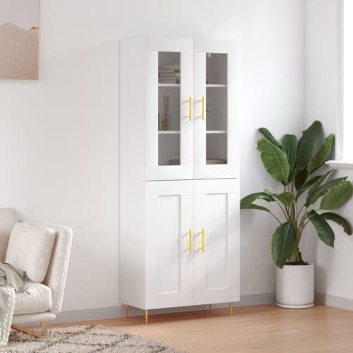 Högskåp vit 69,5x34x180 cm konstruerat trä