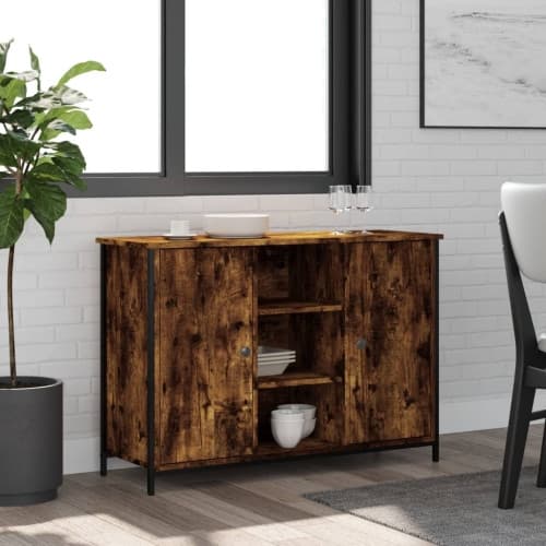 Skänk rökfärgad ek 100x35x70 cm konstruerat trä