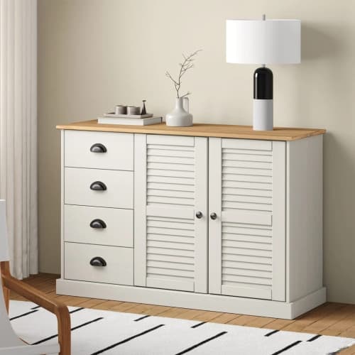 Skänk med lådor vit VIGO 113x40x75 cm massiv furu